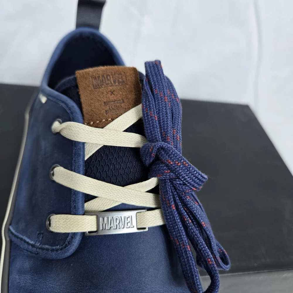 Toms x Marvel Mens Navy Captain America Leather Carlo Sneakers 9 NEW Limited Ed